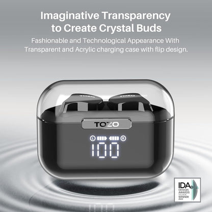 TOZO T18 Wireless Earbuds Bluetooth Headphones 5.3, IPX8 Waterproof Ear Buds, 4 Mic Clear Call Long Playtime with LED Digital Display Charging Case, Stereo Bass Sound 32 Customized EQ via APP