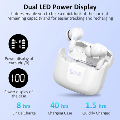 Wireless Earbuds, 2026 Bluetooth 5.4 Headphones NEW Ear Buds 40H Bass Stereo in-Ear Earphones ENC Noise Cancelling Earbuds with 4 HD Mic, USB-C LED Display IP7 Waterproof Sport Headset for Android iOS