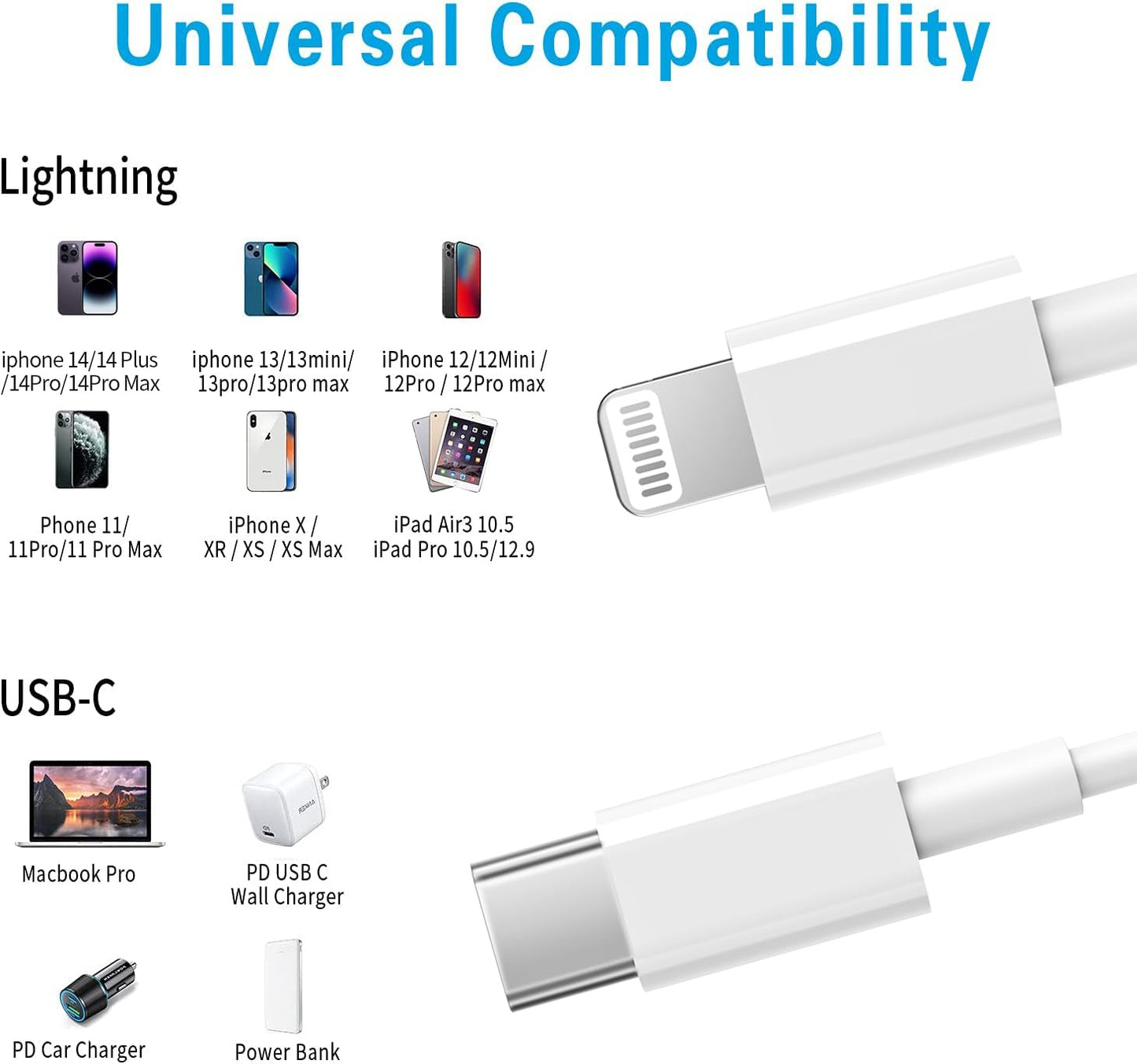 RCTech Trio USB-C to Lightning 6FT Fast Charge Cable