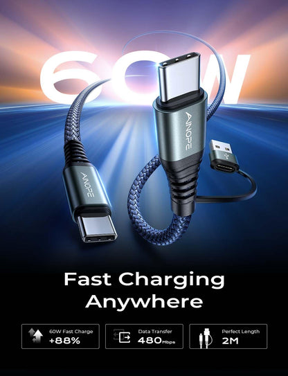 AINOPE 10FT Fast Charge USB C Cable & Adapter - Small Enterprise