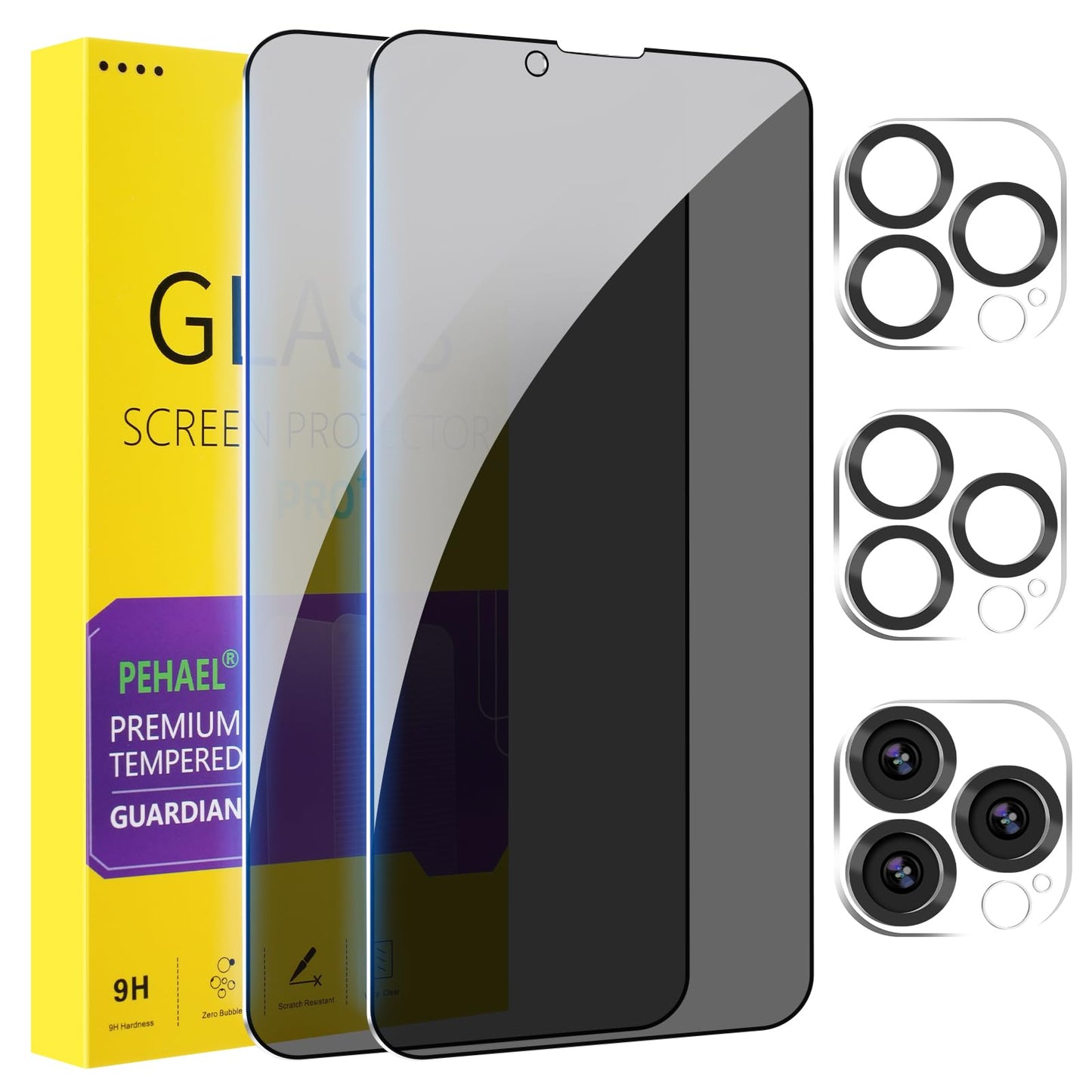 PEHAEL 3+3 Pack for iPhone Air/17 Air Privacy Screen Protector with Camera Lens Protector Full Coverage Anti-Spy Tempered Glass Film 9H Hardness Easy Installation Bubble Free [6.5 inch]