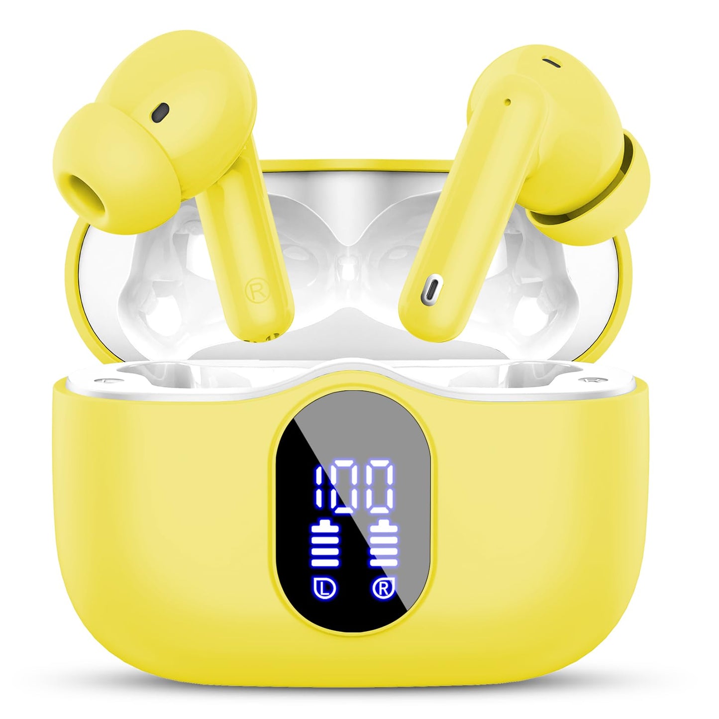 Wireless Earbuds, Bluetooth 5.4 Headphones Bass Stereo, Ear Buds with Noise Cancelling Mic, LED Display in Ear Earphones Clear Calls, IP7 Waterproof Bluetooth Earbuds for Phones/Sports/Laptop, White