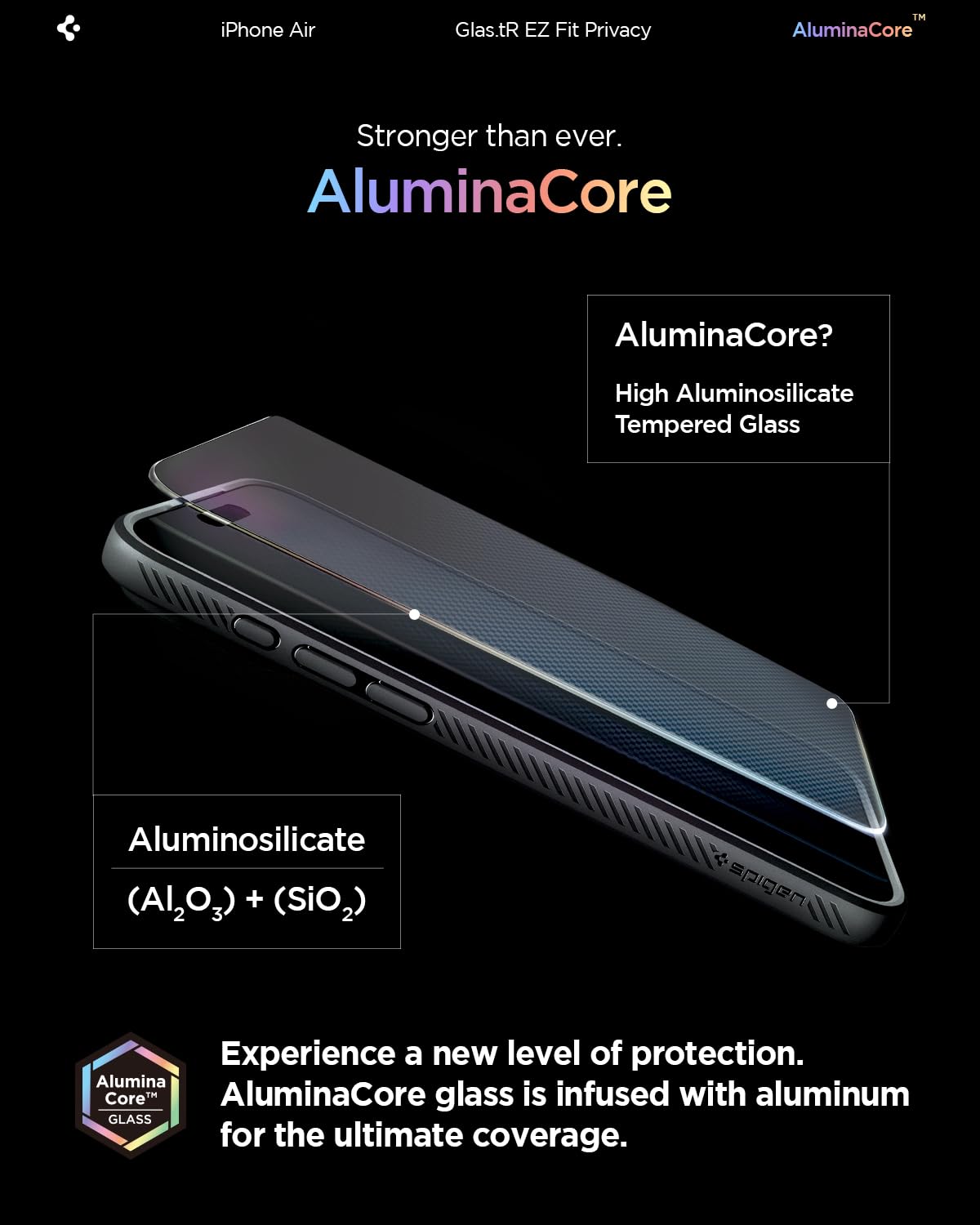 Spigen AluminaCore Tempered Glass Screen Protector [Glas.tR EZ Fit - Privacy] designed for iPhone 17 Pro | iPhone 17 | iPhone 16 Pro [2 Pack] 9H+ Hardness, Aluminum-Enhanced Durability | Tempered Glass, Privacy
