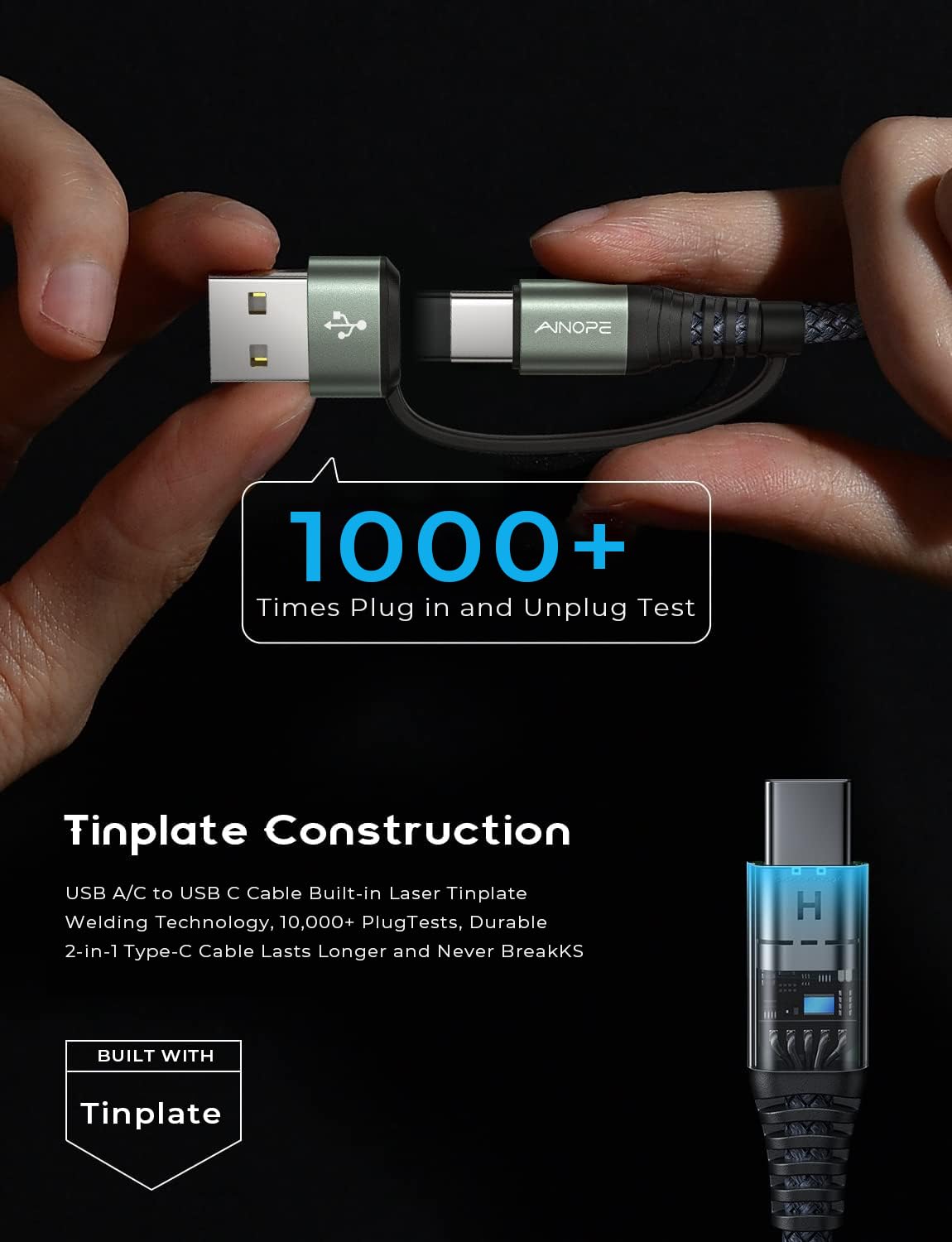 AINOPE 10FT Fast Charge USB C Cable & Adapter - Small Enterprise