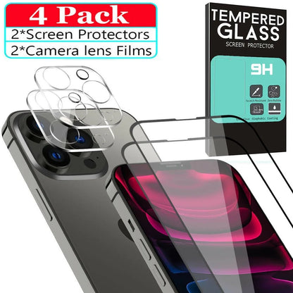 Iphone 13 Pro Max Screen Protector Tempered Glass + Camera Lens Protector , for Iphone 13 Mini, 13 Pro Screen Protectors, 9H Black