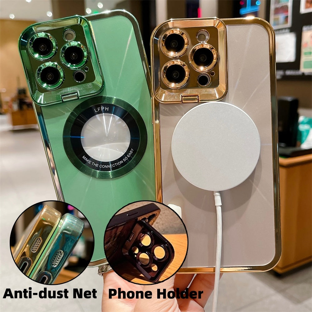 Electroplated Phone Case Luxury Plating CD Pattern Magsafe Bracket Case For  12 13 14 Pro Max Invisible Camera Stand Holder Lens Holder Magnetic Suction - Small Enterprise