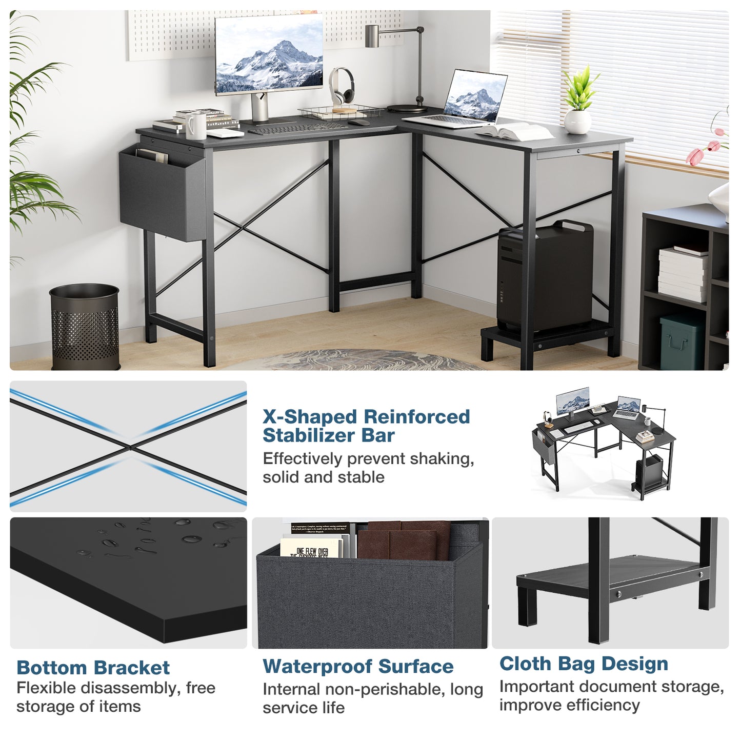 Space-Saving L-Shaped Computer Desk with Storage
