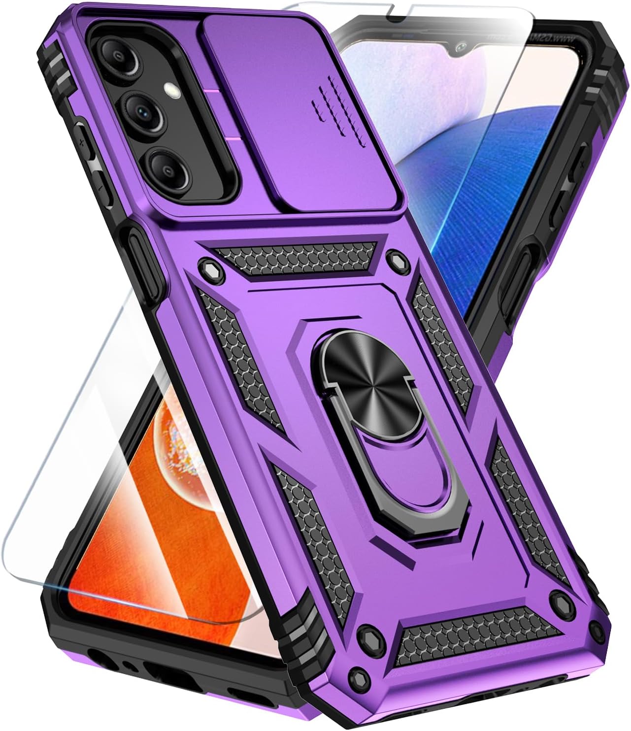 SunStory Phone Case Compatible with Samsung Galaxy A16 5G Case with HD Screen Protector & Slide Camera Cover & Kickstand, [Military-Grade] Phone Case for Samsung A16 (Red)
