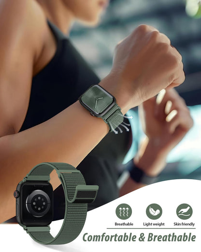 Nylon Loop Sport Band Compatible with Apple Watch Bands 44mm 45mm 46mm 49mm 42mm for Women Men, iWatch Wrist Straps for Ultra 3 2, Se, Series 11 10 9 8 7, Breathable, Soft Band Ideal for Outdoor