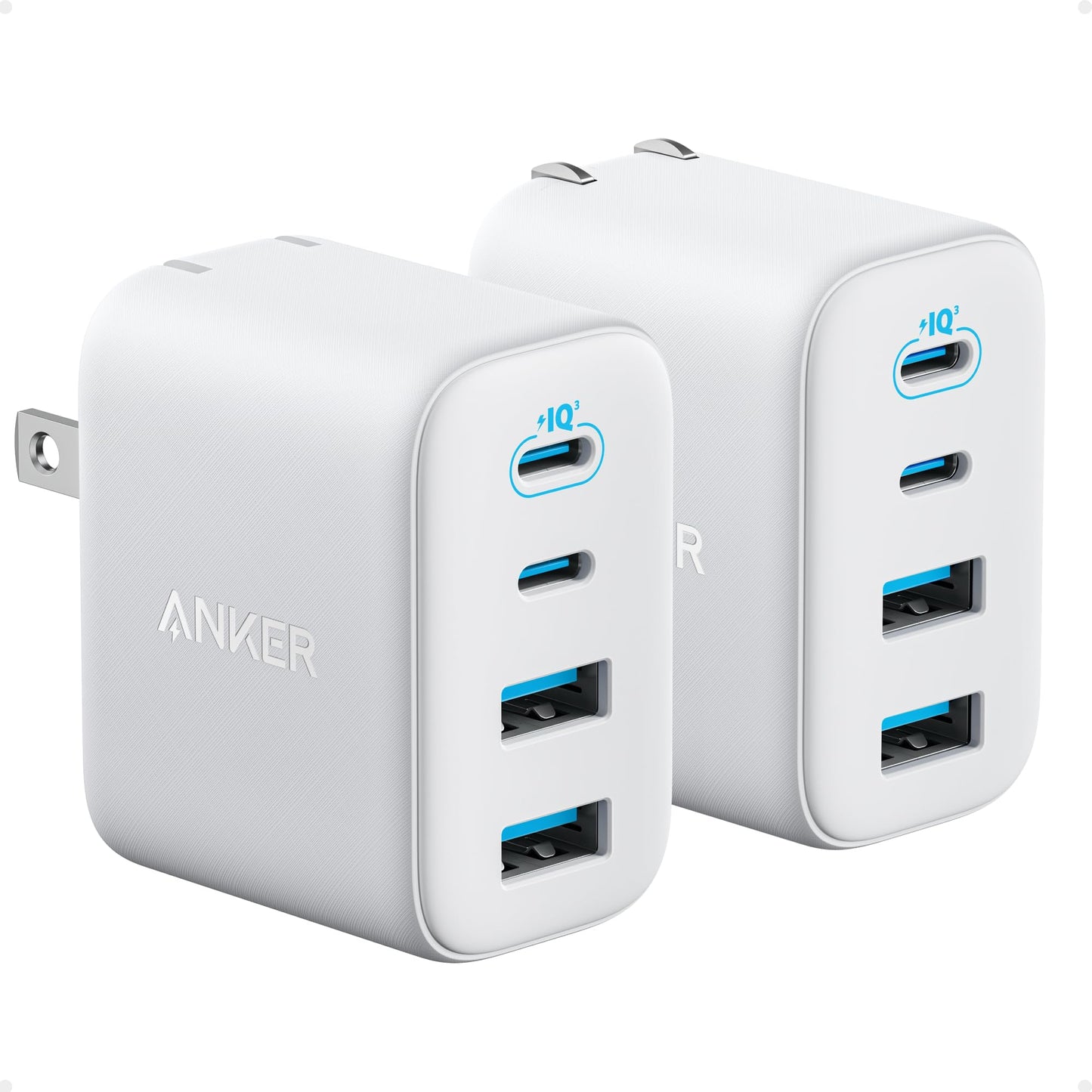 Anker Zolo USB C Charger Block, 2-Pack 4-Port Wall Adapter with 50W Max Output, 2 USB-C and 2 USB-A, Compact and Stable Design, for iPhone 17/16 Series, MacBook, iPad, Pixel, Galaxy, and More (Black)