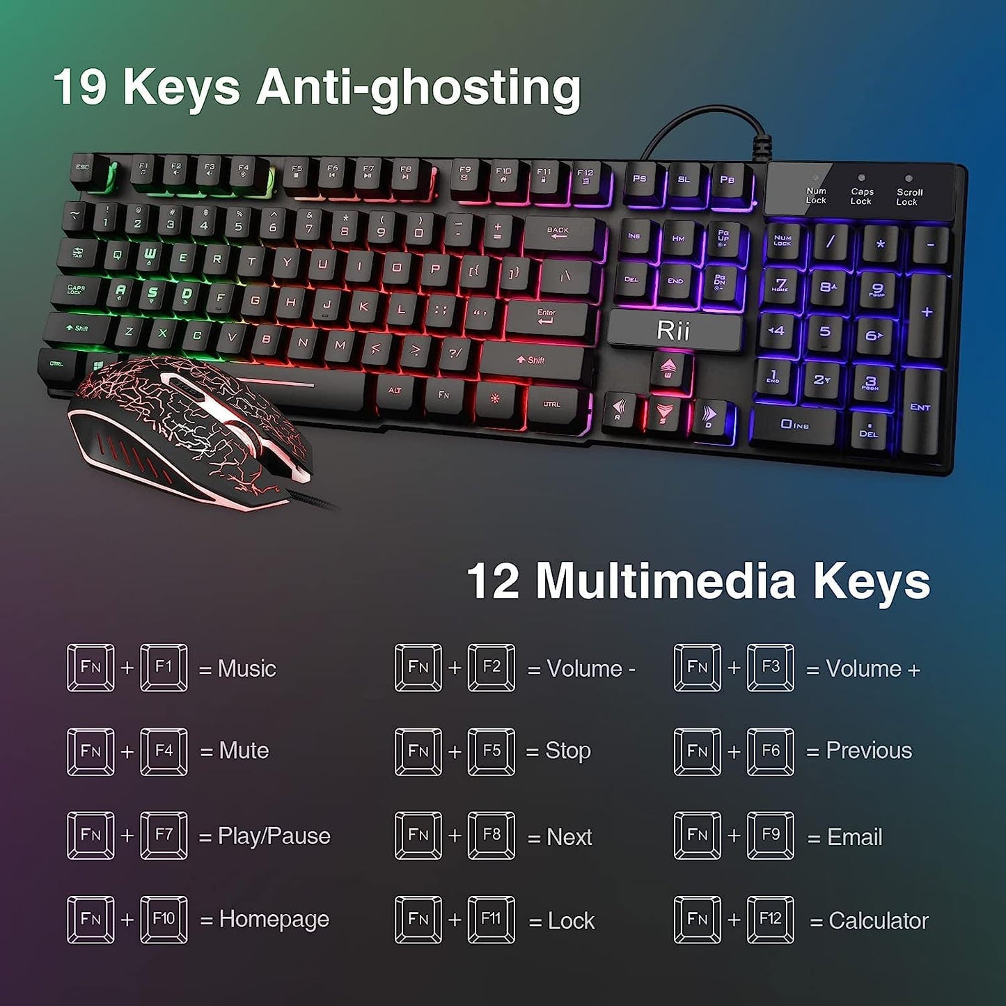 Rii ProGlow Keyboard & Mouse Set - Dynamic LED Edition