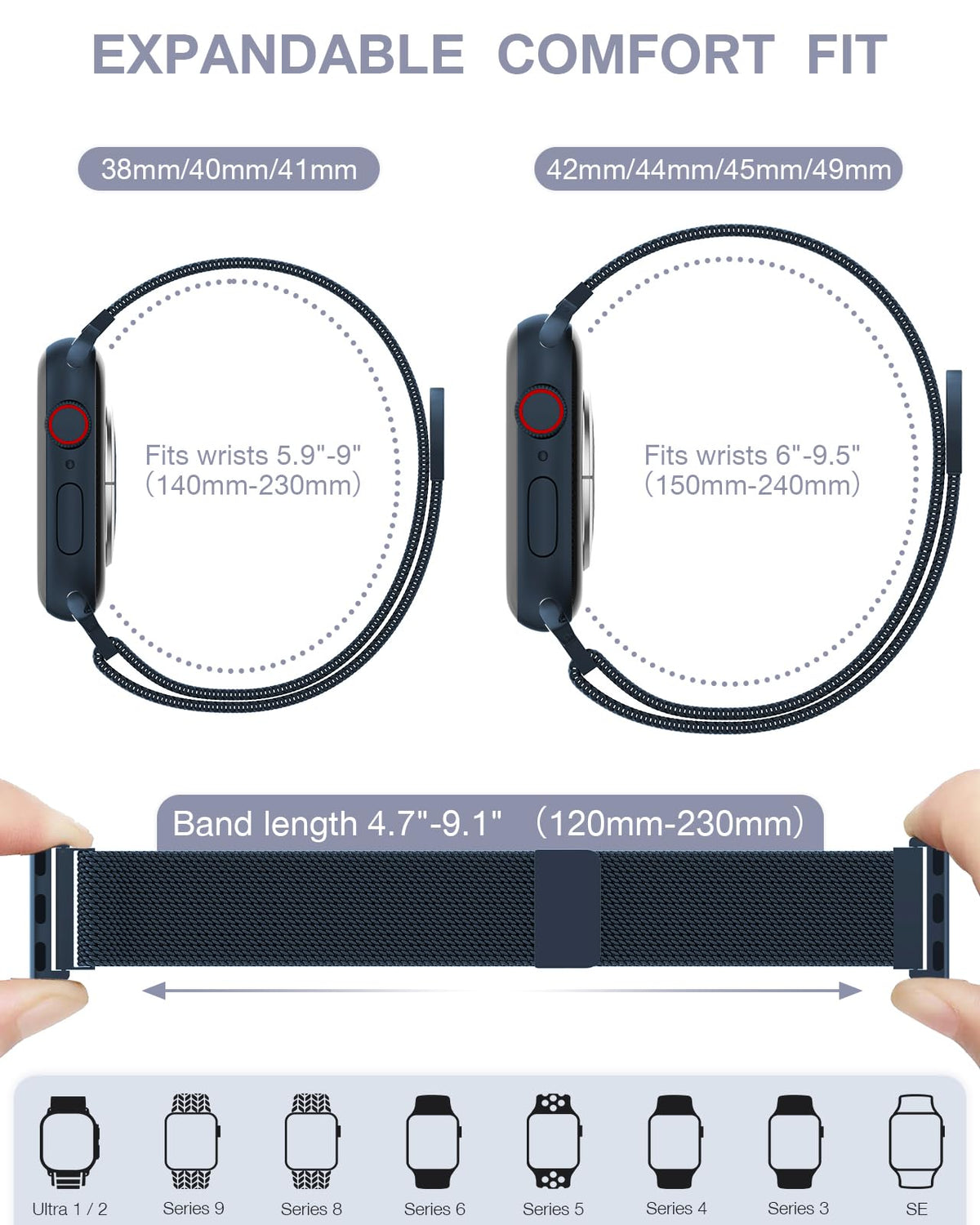Original Stainless Steel Loop for Apple Watch Band 38mm 40mm 41mm 42mm 44mm 45mm 49mm, Magnetic Clasp Replacement Bands for iwatch Series Ultra SE 8 7 6 5 4 3 2 1, Women & Men Watch Strap for Apple