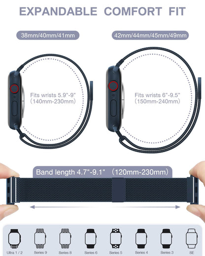 Original Stainless Steel Loop for Apple Watch Band 38mm 40mm 41mm 42mm 44mm 45mm 49mm, Magnetic Clasp Replacement Bands for iwatch Series Ultra SE 8 7 6 5 4 3 2 1, Women & Men Watch Strap for Apple