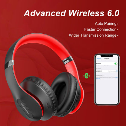 Glynzak Wireless Bluetooth Headphones Over Ear 65H Playtime HiFi Stereo Headset with Microphone and 6EQ Modes Foldable Bluetooth 6.0 Headphones for Travel Smartphone Computer Laptop