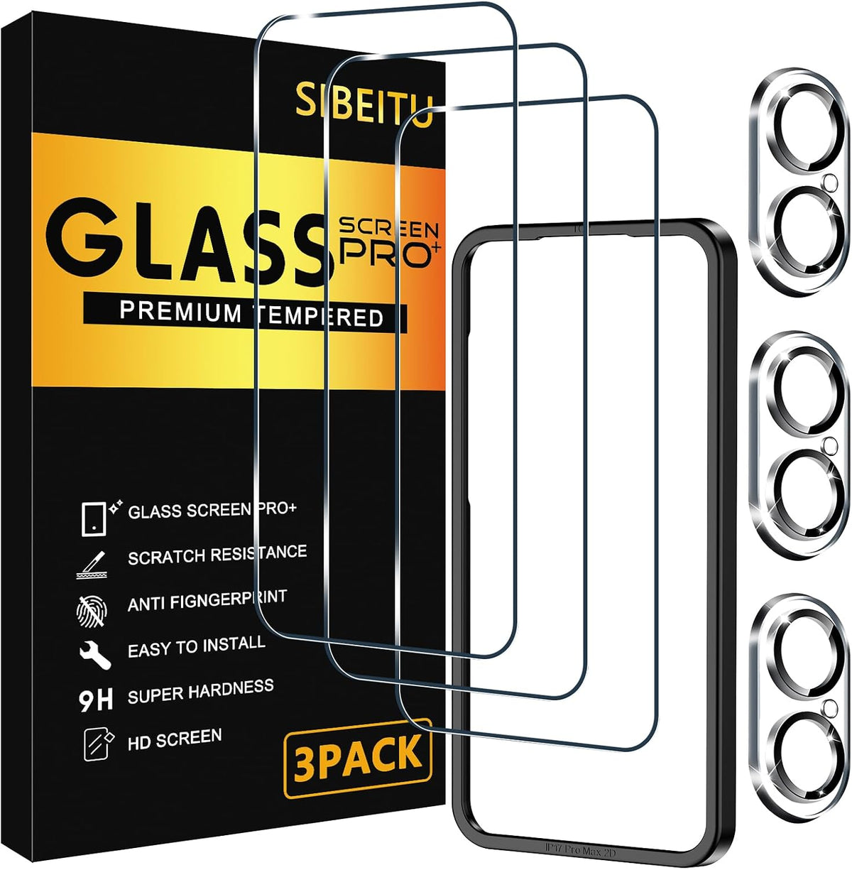 SIBEITU 3+3 Pack Screen Protector for iPhone 17 6.3 Inch Tempered Glass