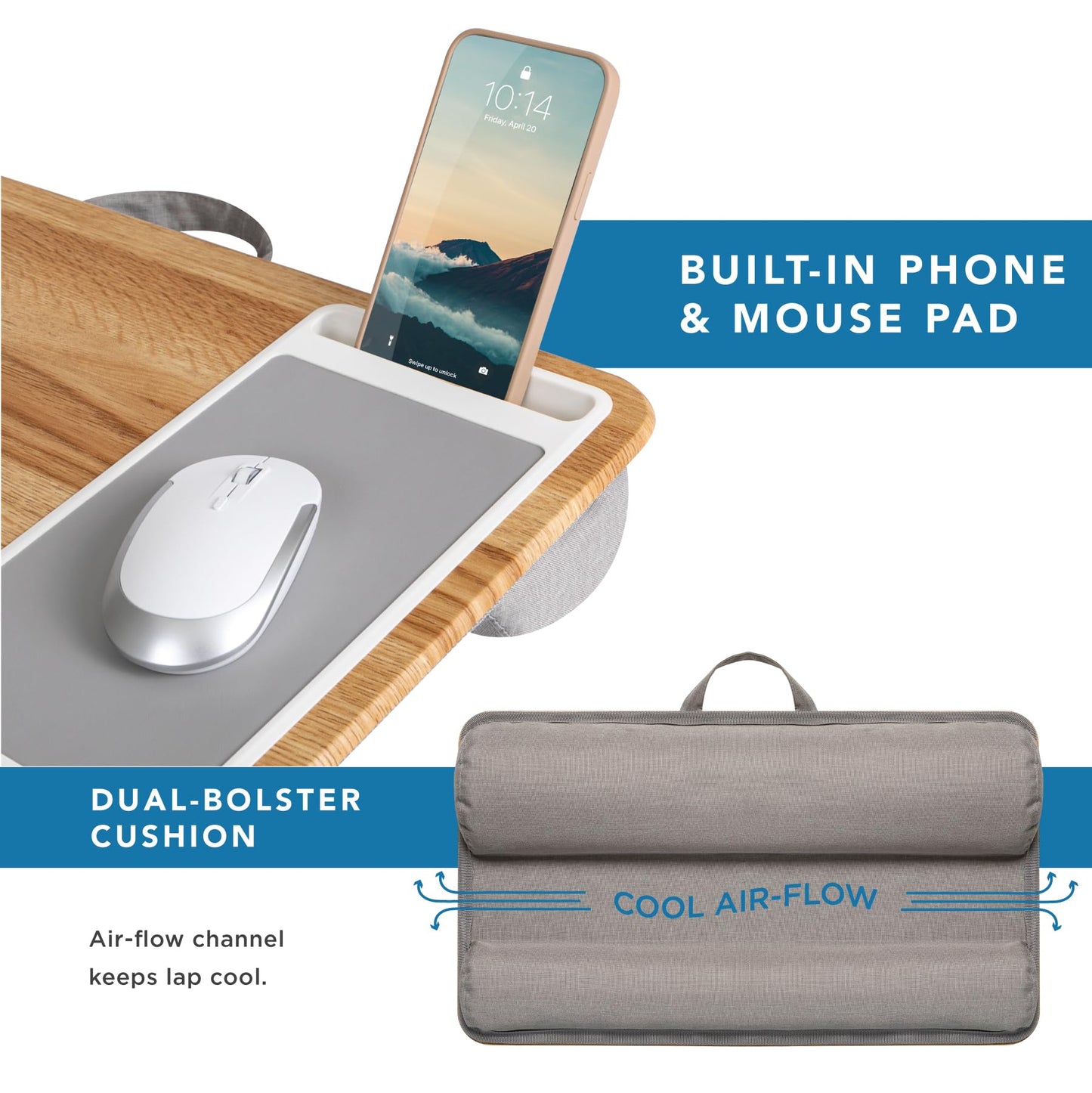 PinkComfort Lap Desk: Device Ledge & Phone Holder