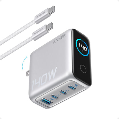 Anker MacBook Charger,140W Max 4-Port GaN USB C Charger Block with Smart Display,Fast Charger USB C Power Adapter,Touch Controls for MacBook,iPad,iPhone 17/16 Series (Include 5FT Cable,Non-Battery)