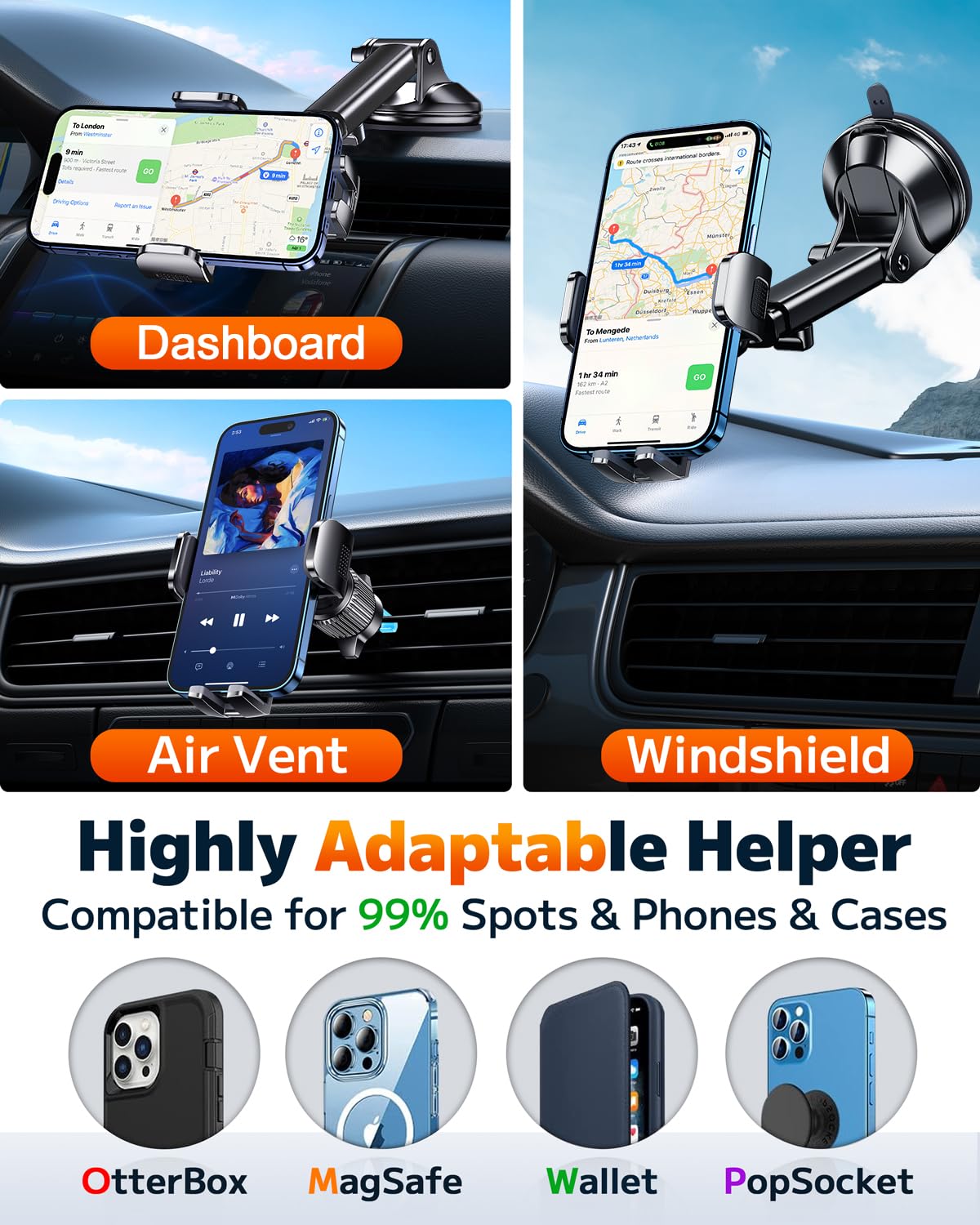 Qifutan Cell Phone Holder for Car Mount Car Vent Phone Mount, 360° Rotatable, Hands-Free Air Vent Holder for iPhone Smartphones Camera Mounts(4-7 Inch)