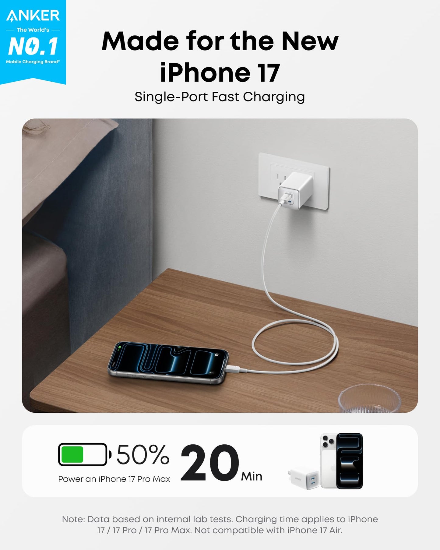Anker Nano 47W USB C Charger, 2 Port Compact Foldable GaN Charger for iPhone 17 / 16, Galaxy, Pixel, Compatible with MagSafe (White)
