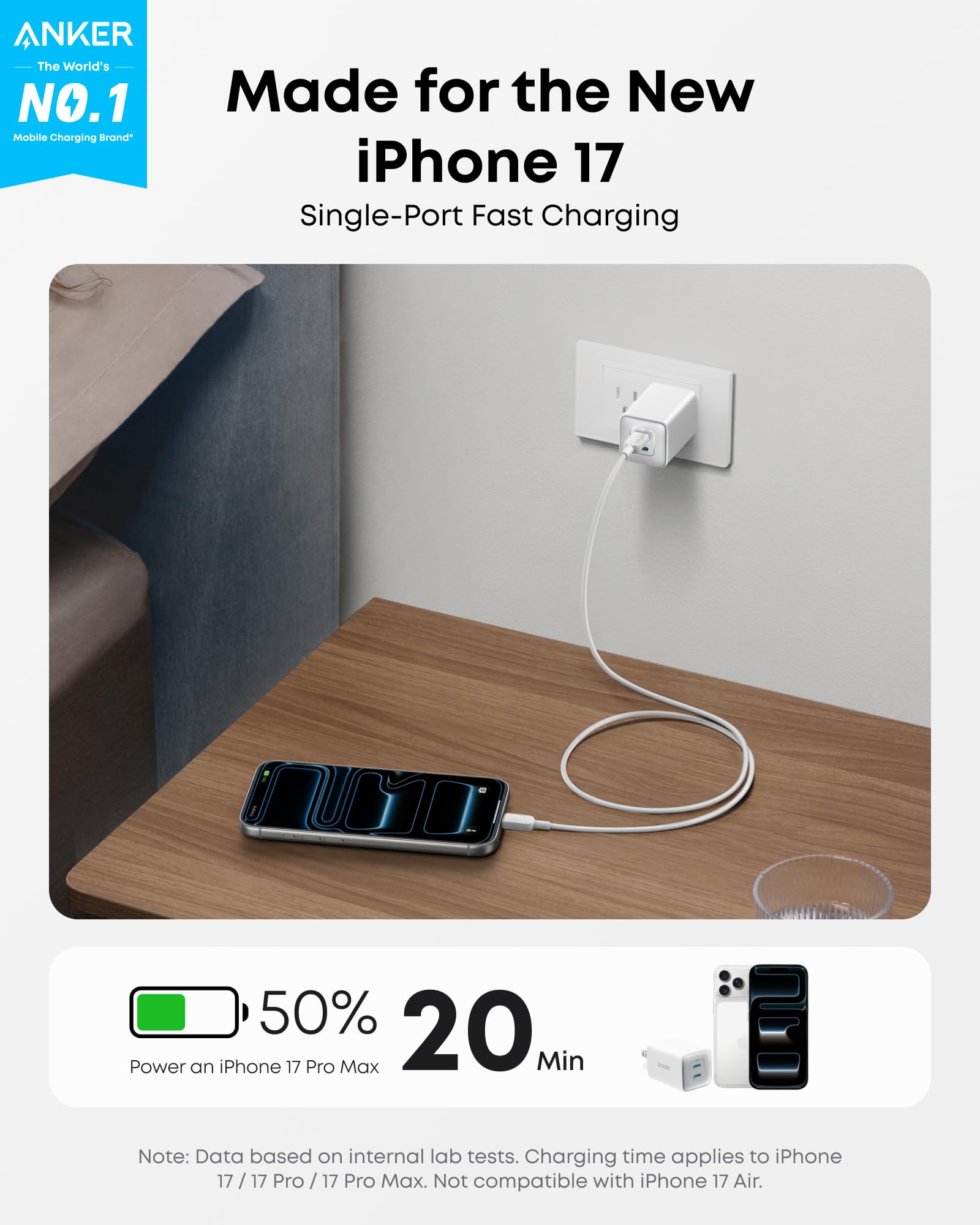 Anker Nano 47W USB C Charger, 2 Port Compact Foldable GaN Charger for iPhone 17 / 16, Galaxy, Pixel, Compatible with MagSafe (White)