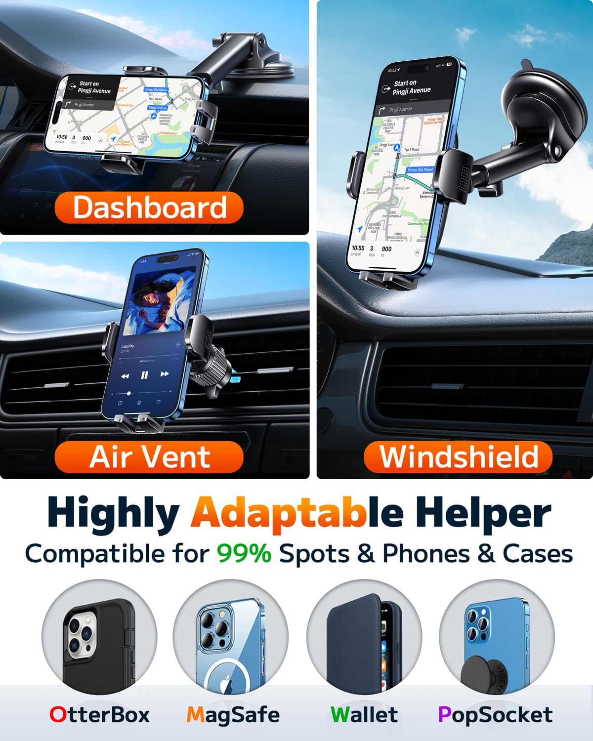 Qifutan Cell Phone Holder for Car Mount Car Vent Phone Mount, 360° Rotatable, Hands-Free Air Vent Holder for iPhone Smartphones Camera Mounts(4-7 Inch)