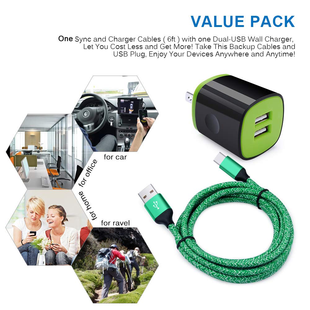 USB C Charger, AndHot Dual Port 2.1A Charger Block Plug+6ft Type C Fast Charging Cable for Samsung Galaxy S26 S25 S24 S23 S22 S21 S20 Note20 A57 A37 A17 A56 A16 A25 A35 A55 A15 A54 A14 A13 A23 A53 A32