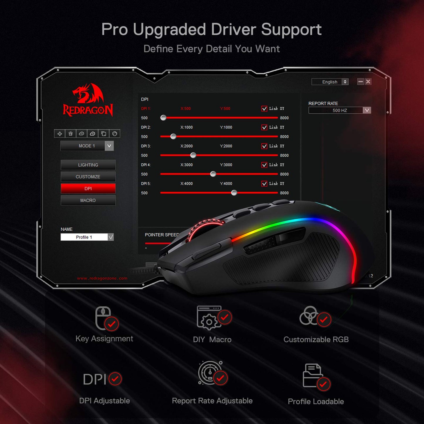 Redragon M612 PRO Swift RGB: 9-Button Gaming Mouse