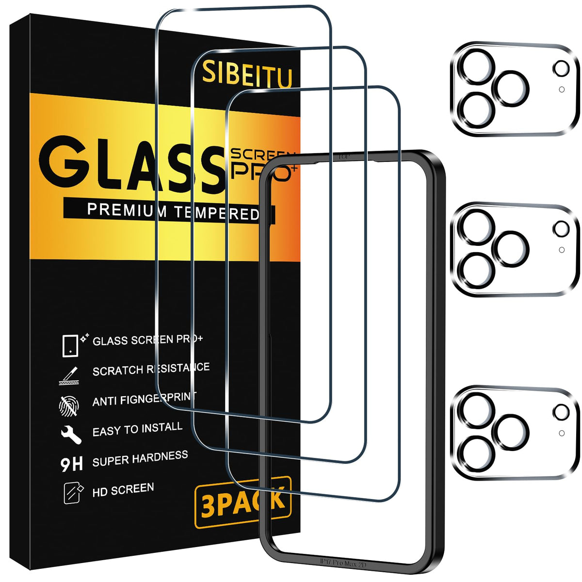 SIBEITU 3+3 Pack Screen Protector for iPhone 17 6.3 Inch Tempered Glass