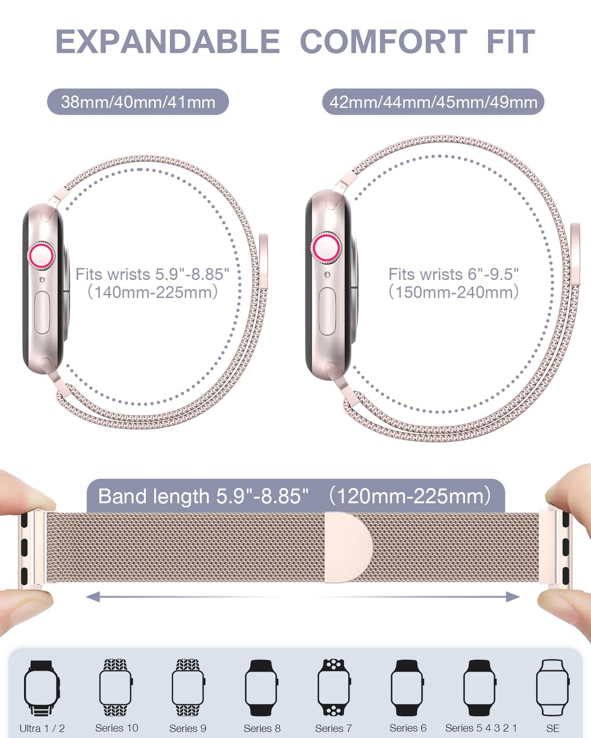 Original Stainless Steel Loop for Apple Watch Band 38mm 40mm 41mm 42mm 44mm 45mm 49mm, Magnetic Clasp Replacement Bands for iwatch Series Ultra SE 8 7 6 5 4 3 2 1, Women & Men Watch Strap for Apple