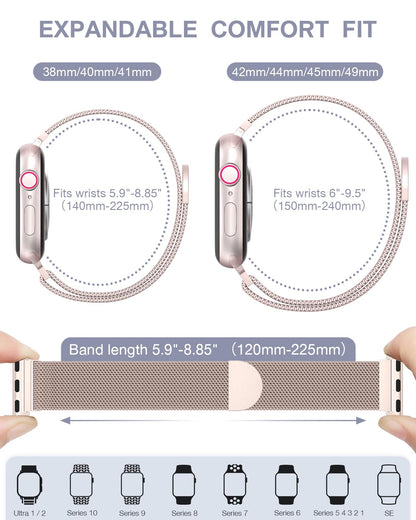 Original Stainless Steel Loop for Apple Watch Band 38mm 40mm 41mm 42mm 44mm 45mm 49mm, Magnetic Clasp Replacement Bands for iwatch Series Ultra SE 8 7 6 5 4 3 2 1, Women & Men Watch Strap for Apple