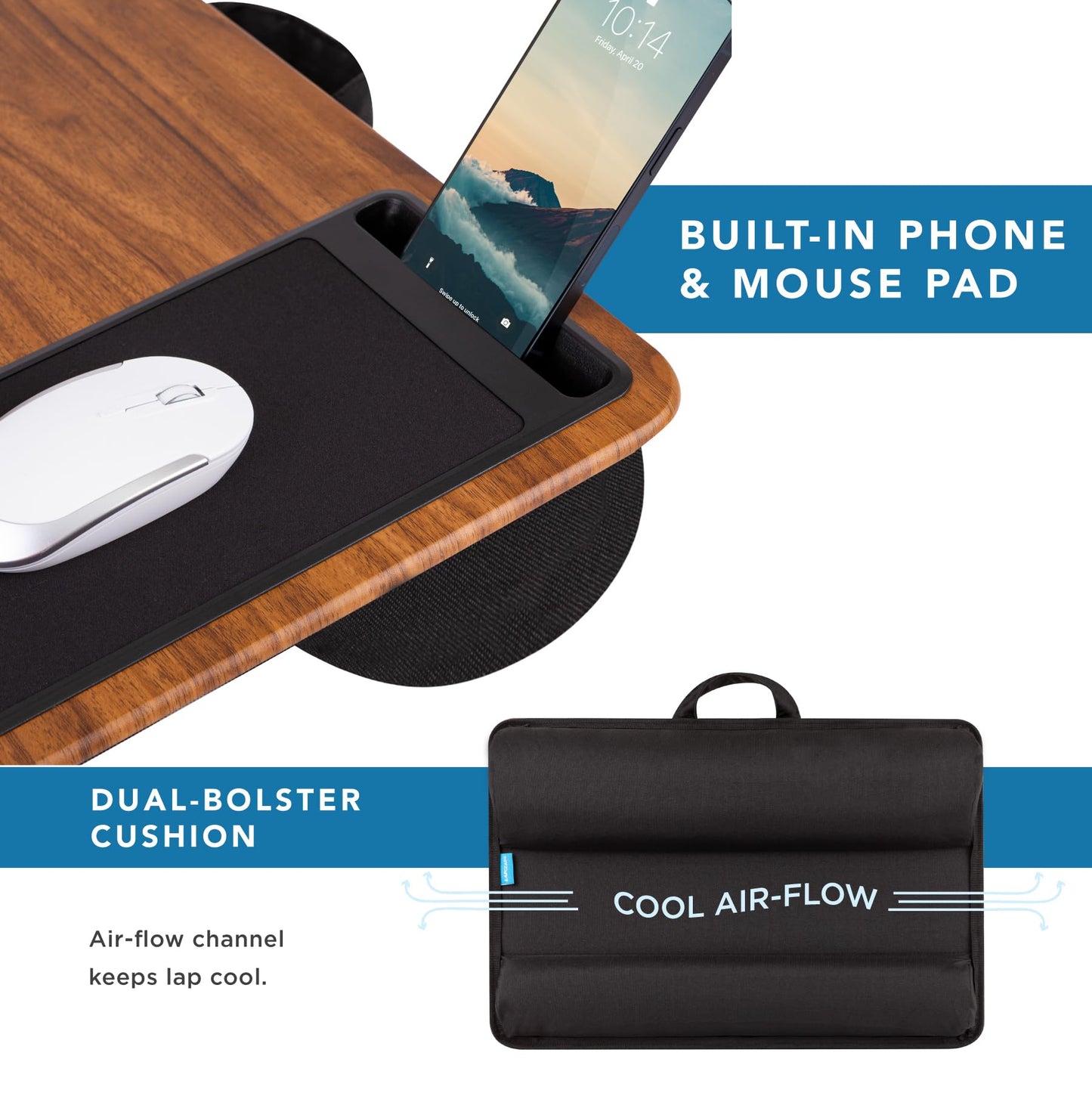 PinkComfort Lap Desk: Device Ledge & Phone Holder