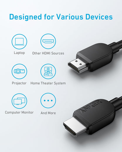 Anker HDMI Cable 8K@60Hz, Ultra HD 4K@120Hz HDMI Cord,48 Gbps Certified Ultra High-Speed,Compatible with PlayStation 5,Xbox,Samsung TVs,and More (6FT)