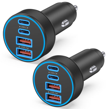 USB C Car Charger, 4-Port 90W Super Fast Charging Cigarette Lighter Adapter