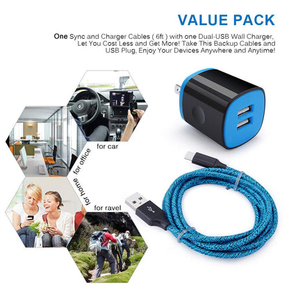 USB C Charger, AndHot Dual Port 2.1A Charger Block Plug+6ft Type C Fast Charging Cable for Samsung Galaxy S26 S25 S24 S23 S22 S21 S20 Note20 A57 A37 A17 A56 A16 A25 A35 A55 A15 A54 A14 A13 A23 A53 A32