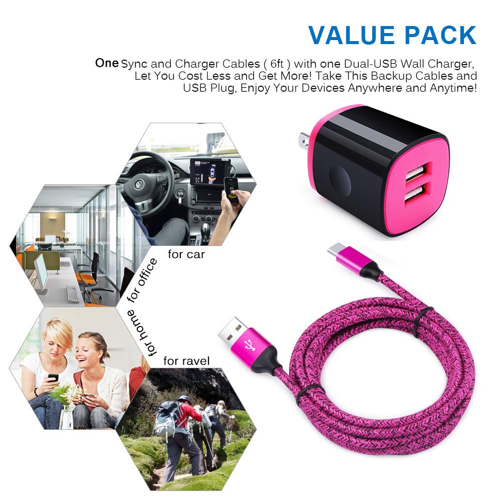 USB C Charger, AndHot Dual Port 2.1A Charger Block Plug+6ft Type C Fast Charging Cable for Samsung Galaxy S26 S25 S24 S23 S22 S21 S20 Note20 A57 A37 A17 A56 A16 A25 A35 A55 A15 A54 A14 A13 A23 A53 A32