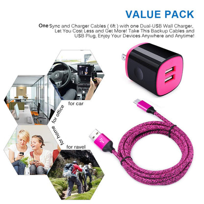 USB C Charger, AndHot Dual Port 2.1A Charger Block Plug+6ft Type C Fast Charging Cable for Samsung Galaxy S26 S25 S24 S23 S22 S21 S20 Note20 A57 A37 A17 A56 A16 A25 A35 A55 A15 A54 A14 A13 A23 A53 A32