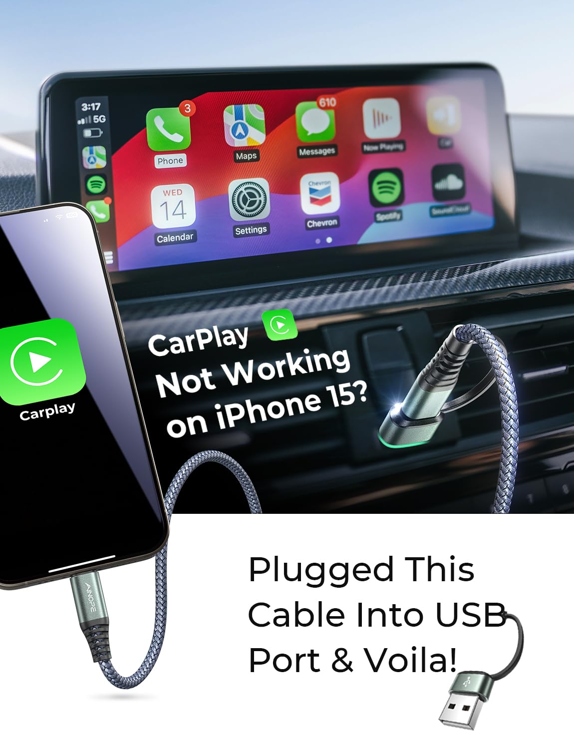 AINOPE 10FT Fast Charge USB C Cable & Adapter - Small Enterprise