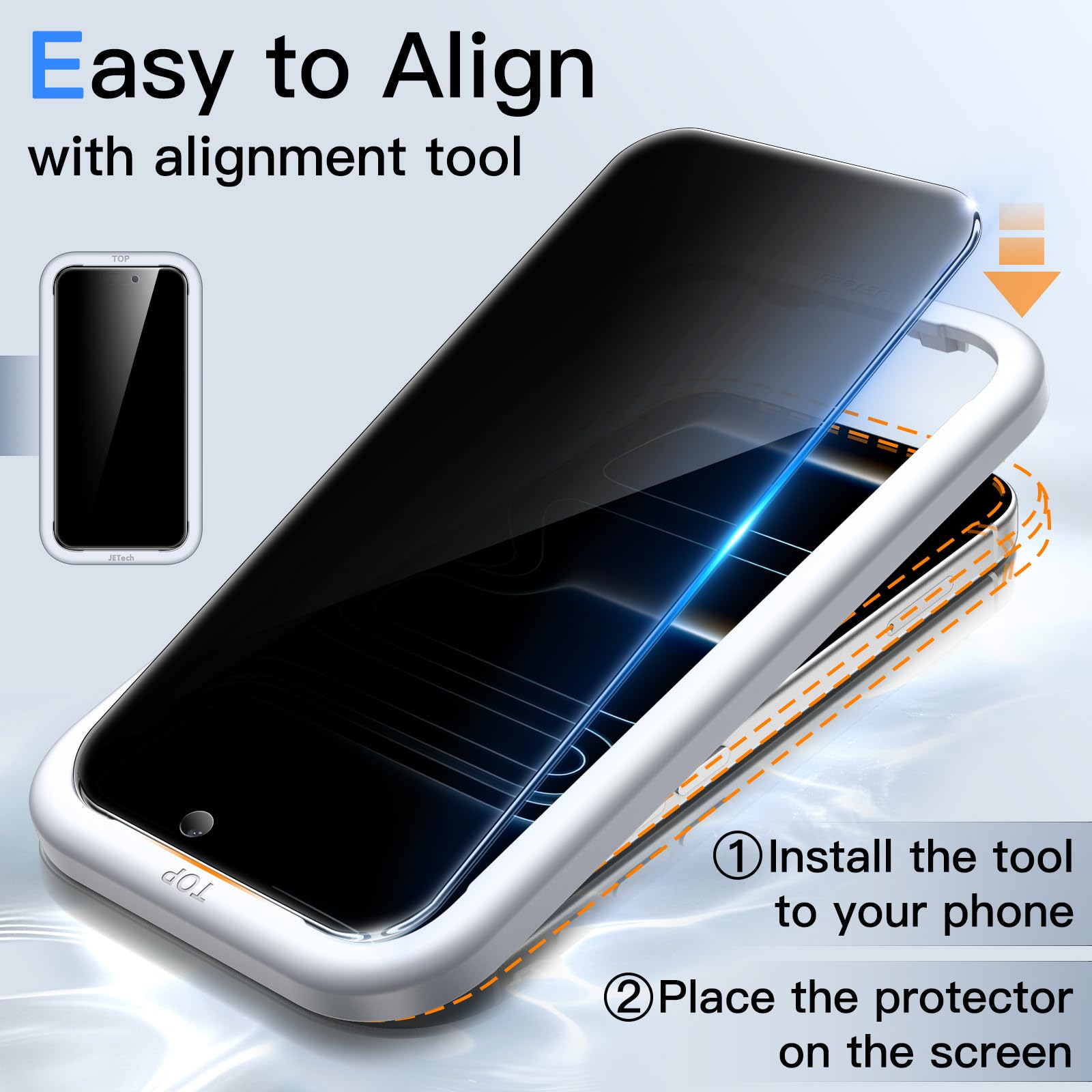 JETech Privacy Screen Protector for iPhone 15 6.1-Inch, Anti-Spy Tempered Glass Film with Easy Installation Tool, 2-Pack