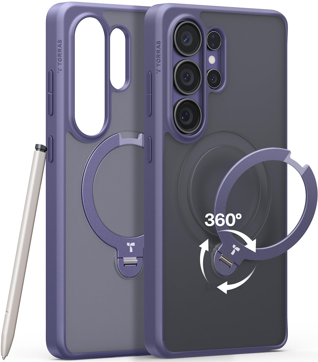 TORRAS Q3 Spin for Samsung Galaxy S26 Ultra Case with 360 Magnetic Stand, Compatible with Magsafe, 4X Military-Grade Shockproof S26 Ultra Phone Case with Kickstand, Translucent Frosted Black