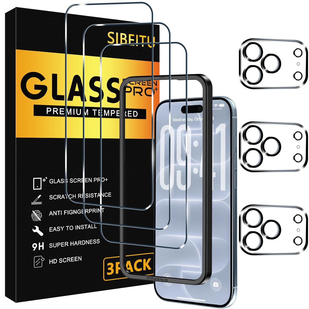 SIBEITU 3+3 Pack Screen Protector for iPhone 17 6.3 Inch Tempered Glass