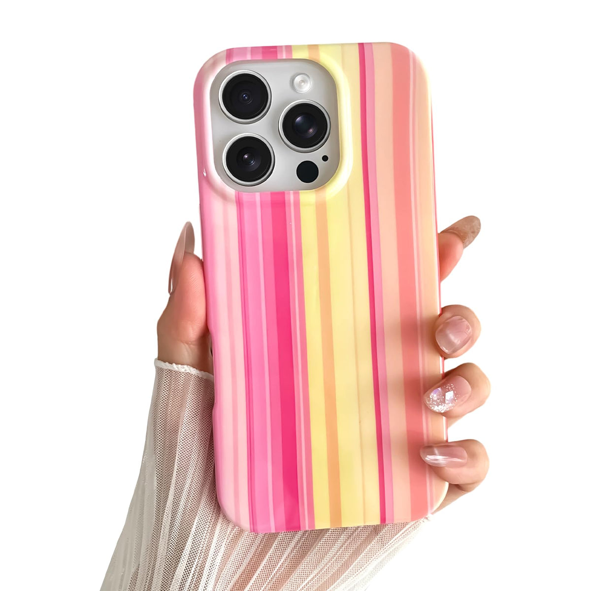 Yeddabox for iPhone 17 Pro Max Case Cute Striped Phone Case Soft TPU Slim Shockproof Phone Cover for Women Girls, Pink