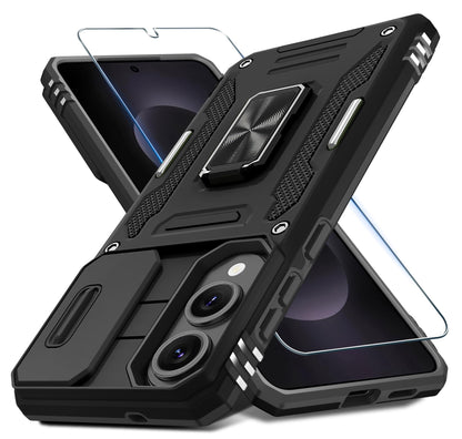 DEERLAMN Case for Samsung Galaxy A17 5G with Slide Camera Cover+Screen Protector (1 Pack), Rotated Ring Kickstand Military Grade Shockproof Protective Cover-Black