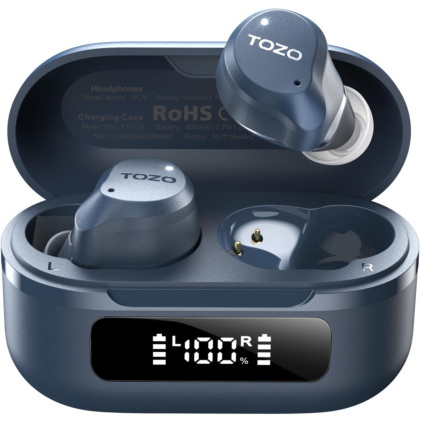 TOZO NC9 Hybrid Active Noise Cancelling Wireless Earbuds, 6 Mics ENC Clear Call, IPX8 Waterproof, in Ear Bluetooth 5.3 Headphones Stereo Bass Ear Buds 60H Playtime with LED Display 32 EQs via APP