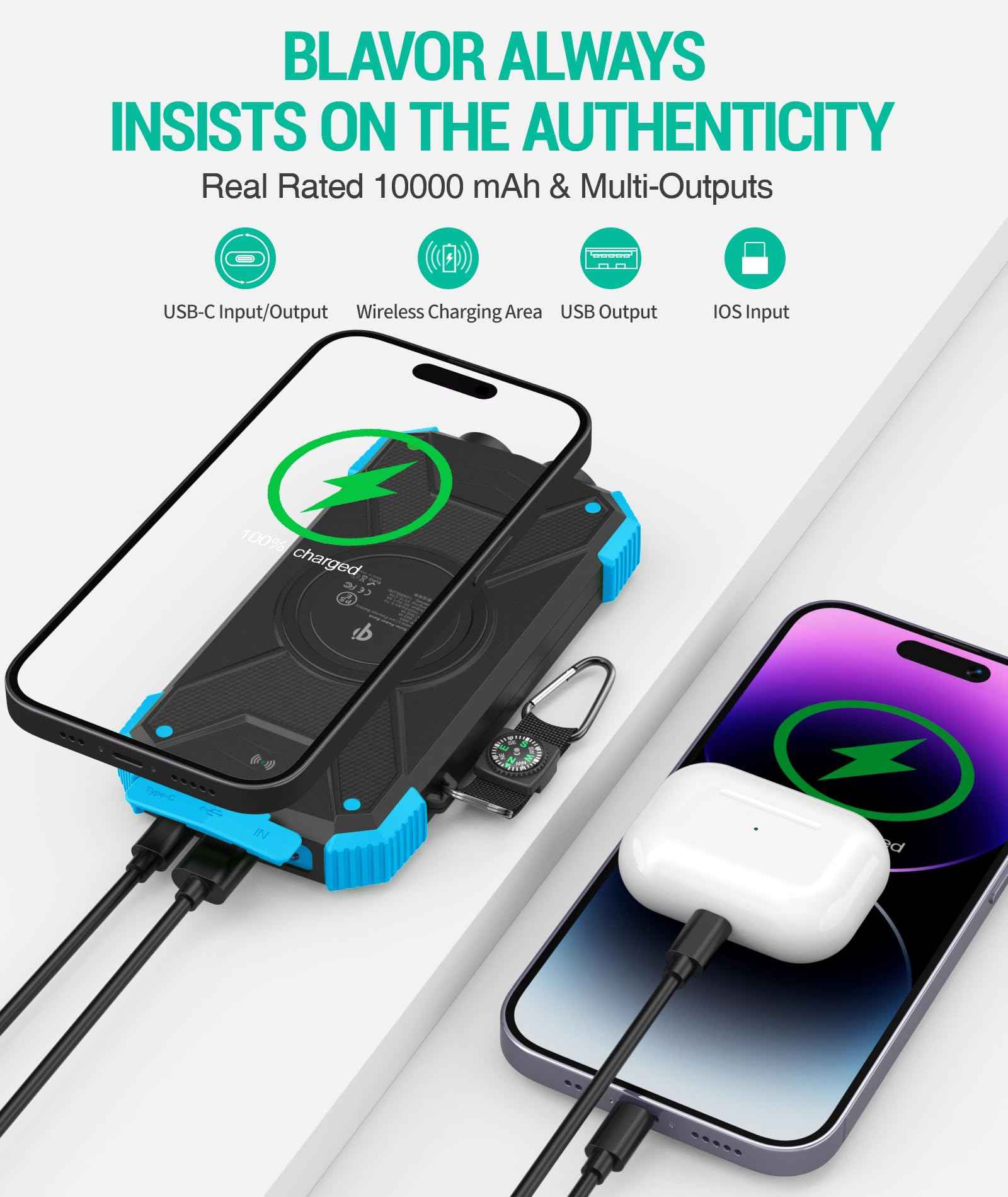 BLAVOR Solar Power Bank 10,000mAh Wireless Charger