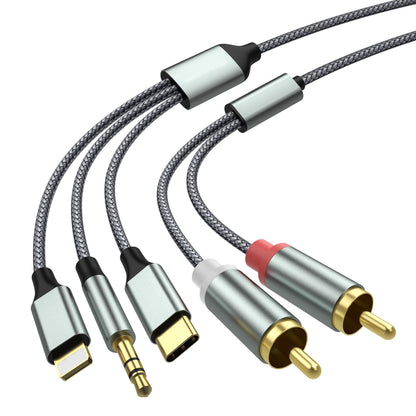 Lightning to RCA Cable Audio Aux Adapter,RCA to 3.5mm Cable，USB C to 2 RCA Audio Cable， (3 in 1 Audio Cable) for Power Amplifier, Car, Home Theater, Speaker and More(Lightning Compatible)(4.26FT)