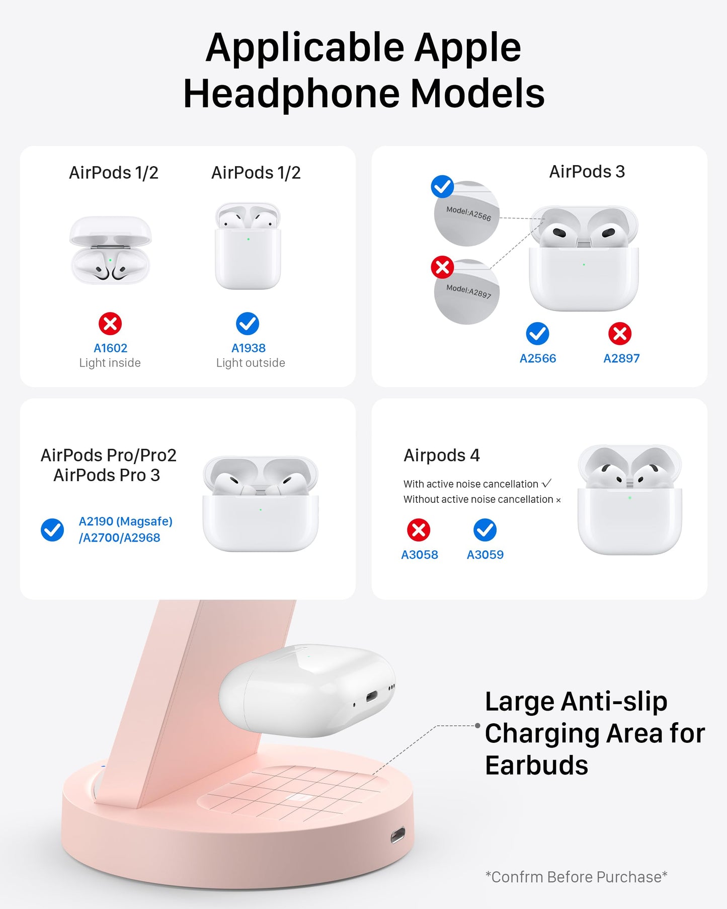 Anlmz 3 in 1 Charging Station for iPhone, Wireless Charger for iPhone 17 16e 16 15 14 13 12 11 X Pro Max & Apple Watch - Charging Stand Dock for AirPods (Pink)