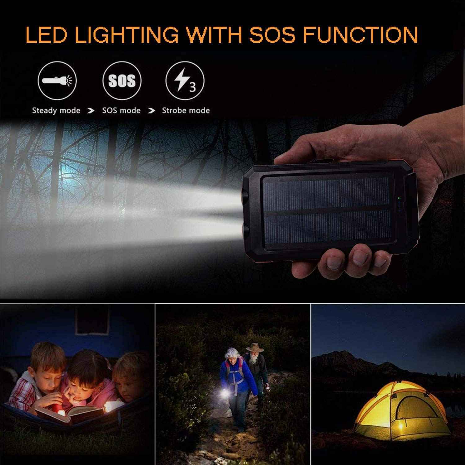 Solar Power Bank 20000mAh with 4 Cables & Flashlights