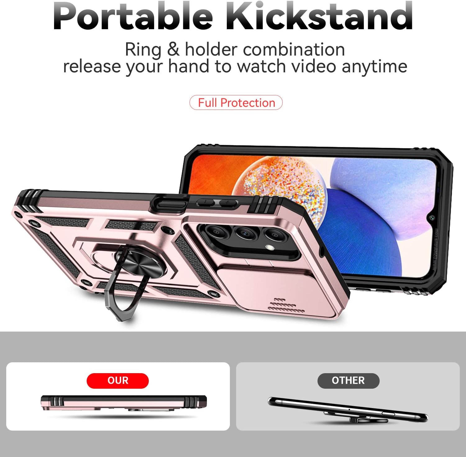 SunStory Phone Case Compatible with Samsung Galaxy A16 5G Case with HD Screen Protector & Slide Camera Cover & Kickstand, [Military-Grade] Phone Case for Samsung A16 (Red)