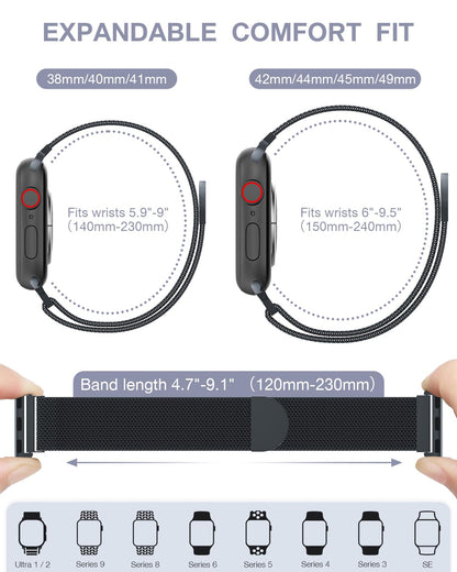 Original Stainless Steel Loop for Apple Watch Band 38mm 40mm 41mm 42mm 44mm 45mm 49mm, Magnetic Clasp Replacement Bands for iwatch Series Ultra SE 8 7 6 5 4 3 2 1, Women & Men Watch Strap for Apple