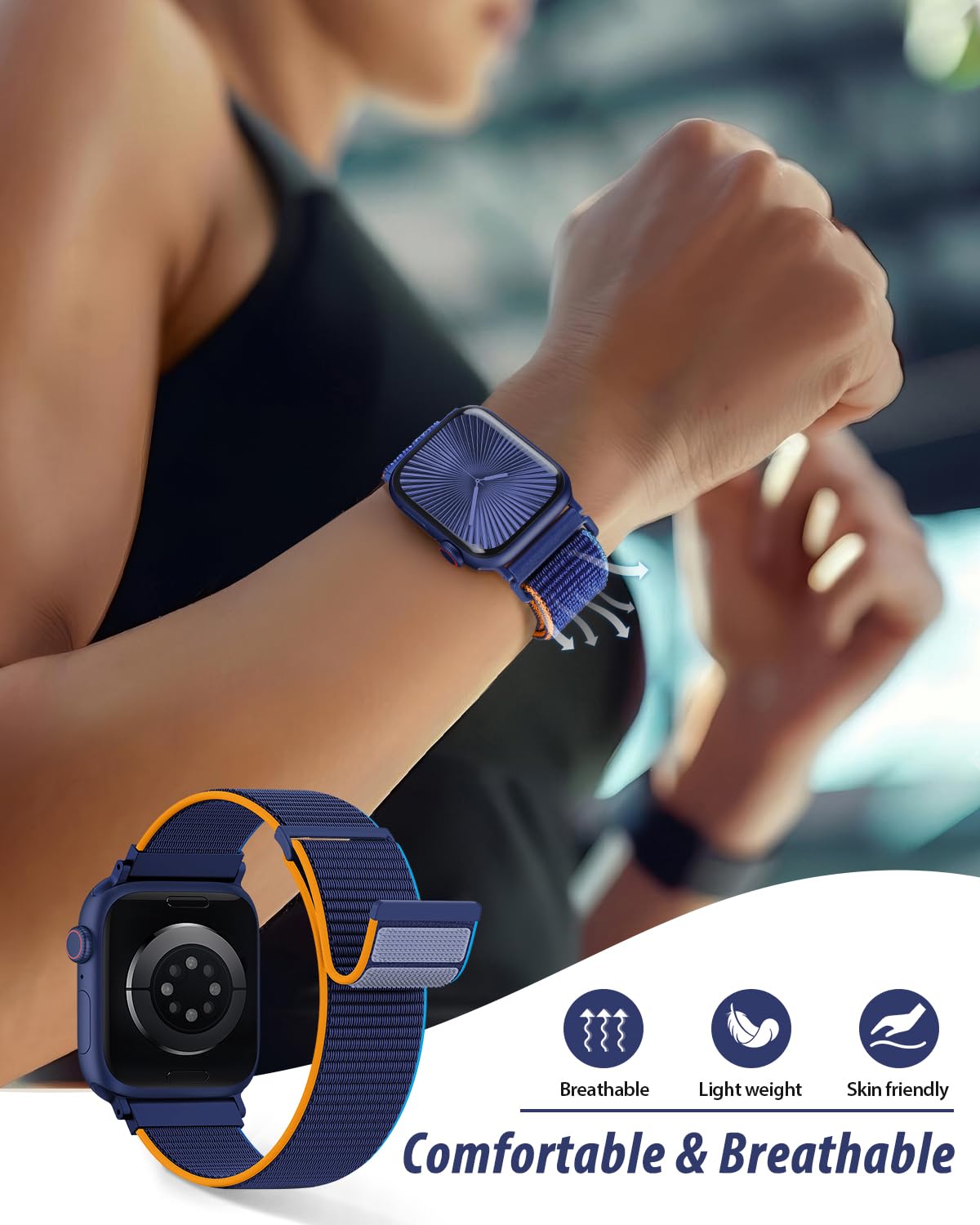 Nylon Loop Sport Band Compatible with Apple Watch Bands 44mm 45mm 46mm 49mm 42mm for Women Men, iWatch Wrist Straps for Ultra 3 2, Se, Series 11 10 9 8 7, Breathable, Soft Band Ideal for Outdoor